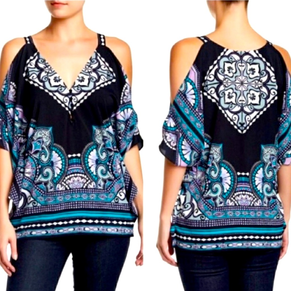 Hale Bob Cabana Cold Shoulder Blouse Small